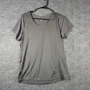 Reebok Gray Striped Athletic Tee XL Women Workout Running Top‎